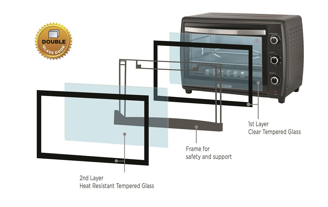 Black & Decker 2200W 70L Toaster Oven Temp Setting, Double Grill With Convection And Glass Door فرن تحميص خبز من بلاك + ديكر زجاج مزدوج، 70 لتر Black & Decker 2200W 70L Toaster Oven Temp Setting, Double Grill With Convection And Glass Door فرن تحميص خبز من بلاك + ديكر زجاج مزدوج، 70 لتر
